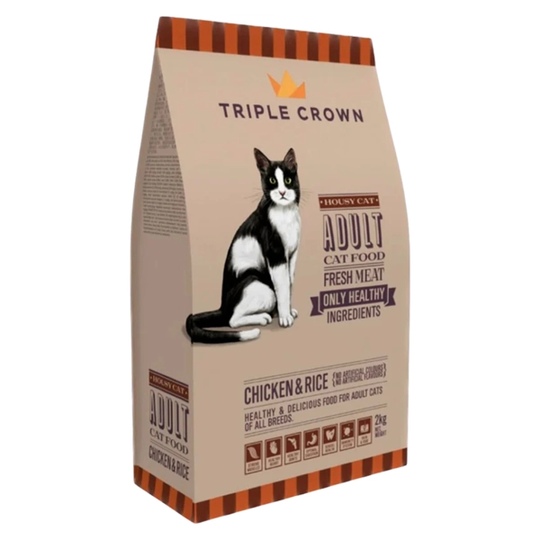 خوراک گربه بالغ(بالای 1سال) Housy Cat تریپل کراون با طعم مرغ و برنج 8کیلوگرم