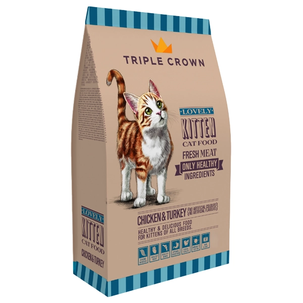 خوراک کیتن Lovely Cat تریپل کراون با طعم مرغ و بوقلمون 8 کیلوگرم